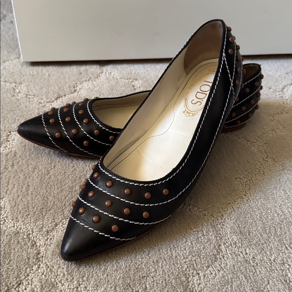 Tod's Brown Leather Studded Flats 8 1/2